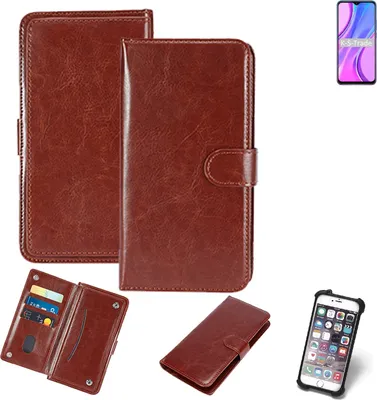 Produktbild von K-S-Trade 360° Hülle kompatibel mit Xiaomi Redmi 9 braun Kunstleder Case BookCase WalletCase Kunstlederederhülle Handyhülle, Rundumschutz Bumper