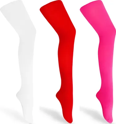 Produktbild von Merry Style 3er Pack Kinder Strumpfhose für Mädchen Microfaser 60 DEN WL-010 (Weiß/Rot/Neon Rosa, 116-122)