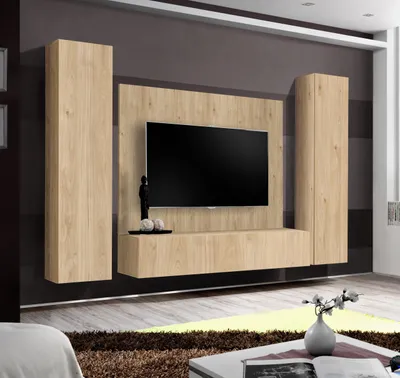 Produktbild von Anbauwand Wohnwand FLY A-P Hickory Jackson mit Led Beleuchtung und Push-Click