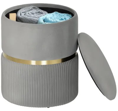 Produktbild von HOMCOM Runder Pouf mit Stauraum und Verstecktem Fach, Hellgrau