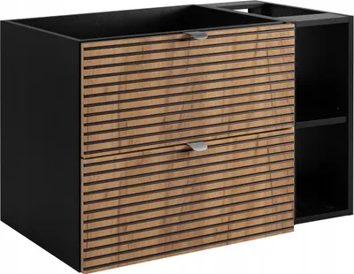 Zdjęcie produktu dla RODAN | Szafka Pod Umywalkę - 80 Cm - Brązowo-Czarna - LOFT - MDF - Ryflowane Fronty - Bez Blatu - Czarny Regał