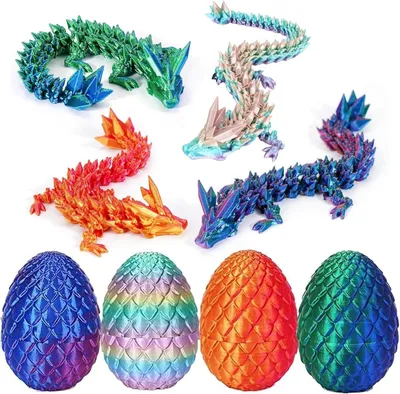 Productafbeelding van 3D-bedrukt drakenei - Set van 4 - 3D-verrassingsdrakenei - 7 cm - Draak 12,7 cm - Mysterieus drakenspeelgoed