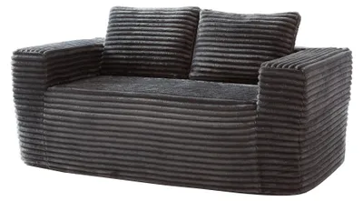 Imagen del producto de Sofá de dos plazas, sin montaje, tapizado en tela texturizada gris, dimensiones: 160 x 88 x 58 cm