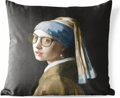 Produktbild von MuchoWow® Outdoor Kissen - Das Mädchen mit dem Perlenohrring - Vermeer - Brillen - 60x60 cm - Wetterfest - Lounge Kissen - Dekoration - Schlaf Kissen