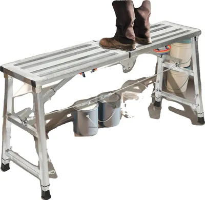 Obrázek produktu pro Skládací lešenářská plošina, nastavitelná výška 60 cm až 90 cm, maximální zatížení 200 kg, zesílená trubková konstrukce, protiskluzové nožičky