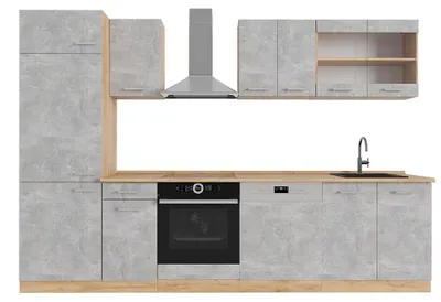 Produktbild von Küchenzeile Vicco R-Line Beton/Goldkraft Eiche 300 cm ohne Arbeitsplatte, Model 53821