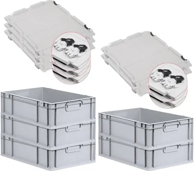 Produktbild von SuperSparSet 5x Eurobox NextGen Economy mit Scharnierdeckel und schwarzen Schiebeschnappverschlüssen | Griffe geschlossen | HxBxT 17x40x60cm | 34 Liter | Eurobehälter, Transportbox, Transportbehälter, Stapelbehälter