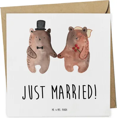 Produktbild von Mr. & Mrs. Panda Glückwunschkarte Bär Heirat - Weiß - Geschenk, Klappkarte, Teddy, Grußkarte, doppelkarte, anlasskarte, faltkarte