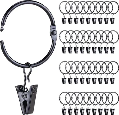 Produktbild von 36 Stück Drapierhaken, Gardinenringe aufklappbare mit Clips, 38mm Innendurchmesser, Ringe Vorhanghaken Clips Stangenaufhänger