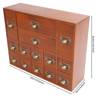 Produktbild von Apotheker Schubladenschrank - Aufbewahrungsschubladen - 14 Schubladen - Holz - Retro Vintage Stil - Große Kapazität - Schreibtisch Küche Büro - Old Brown