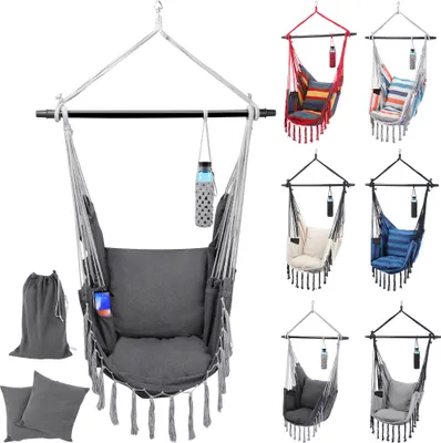 Produktbild von MIADOMODO® Hängesessel - Outdoor und Indoor, mit Kissen, Haken, für Kinder/Erwachsene, Balkon/Wohnzimmer/Garten/Camping, bis 150 kg, Faltbar, Anthrazi