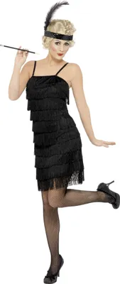 Produktbild von Schwarzes 20er Jahre Kleid mit Fransen Größe: S