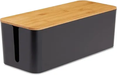 Produktbild von BUDDLEY Kabelbox Schwarz Bambus (XL) - Kabelbox - Kabel Aufbewahrungsbox Steckdosenleiste - Kabelmanagement unter dem Schreibtisch - Kabelorganisator Schreibtisch - Kabelorganisator - Kabelbox Steckdosenleiste - Kabelbox - Kabelbox zum Verstauen von Kabeln