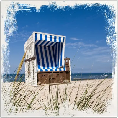 Produktbild von Kunstdrucke Wandbilder Holz in : Brillante Farben, Größe 50 x 50 cm Motiv Strandkorb