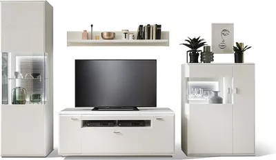Produktbild von Amora Wohnwand bestehend aus Vitrine, Lowboard, Highboard und Wandboard
