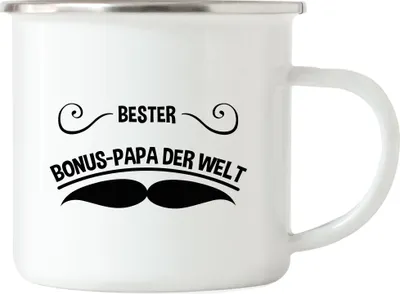 Produktbild von Bester Bonus-Papa Emaille Tasse Spruch Vatertag Geschenkidee Bester Papa Dad Bart