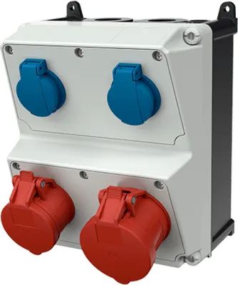 Produktbild von Wandverteiler AMAXX Stromverteiler 32/16A 400V 2x230V Schuko IP44 ohne Sicherungen Mennekes Steckdosen-Kombination