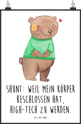 Produktbild von Mr. & Mrs. Panda Bild Bär Shunt DIN A3 - Weiß - Geschenk, Wandbild, Kunstdruck, Wanddekoration, drucke, wanddeko