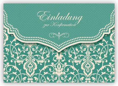 Produktbild von 4x Hübsche Einladungskarte mit Vintage Damast Muster in edlem Hellblau Türkis für junge Damen: Einladung zur Konfirmation