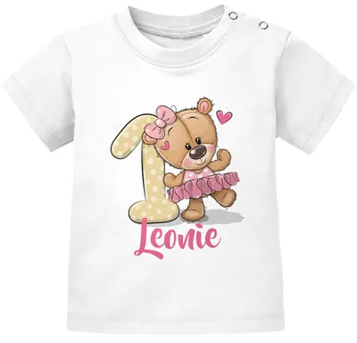 Produktbild von Baby T-Shirt personalisiert mit Namen Geburtstagsshirt Bär Ballerina Zahl 1 Mädchen SpecialMe® weiß 68/74 (4-9 Monate)