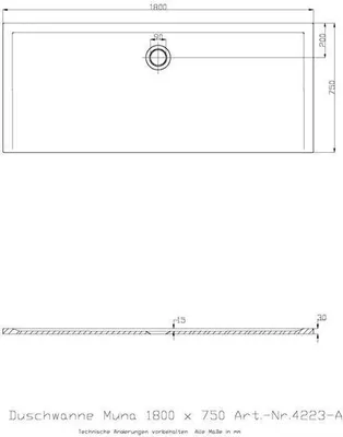 Produktbild von Mineralguss-Duschwanne Muna 1800x750x30mm wei 1800 x 750 x 30 mm wei