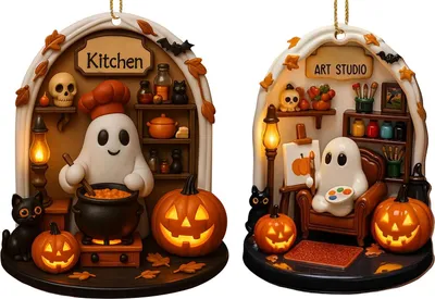 Produktbild von Halloween Geist Kürbis Hängende Dekoration Acryl Geist Lesen Kochen Malerei Ornament für Baum Zimmer Dekor