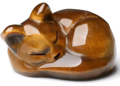 Image de Figurine en cristal représentant un chat endormi, œil de tigre, 4 cm. Porte-bonheur, décoration, cadeau