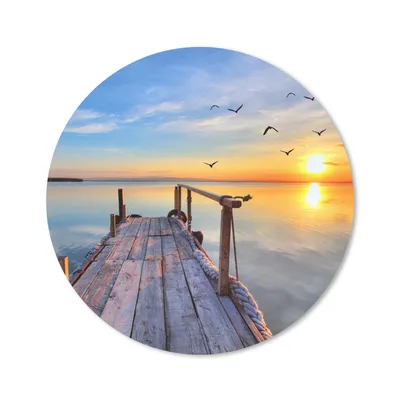 Produktbild von MuchoWow® Mauspad Mousepad Wasser - Steg - Vögel - Sonnenuntergang - Horizont 20x20 cm - Mousepads - Maus Mat - Pad - Mausunterlage - Schreibtischmatte