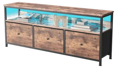 Immagine prodotto di Mobile TV - Basso mobile TV - 3 cassetti in tessuto - ripiani aperti - MDF - struttura in metallo - 137 x 30 x 57 cm - colore legno