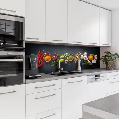 Produktbild von Dedeco Küchenrückwand Motiv: Gewürze V2, 5mm Hartschaum Kunststoffplatte PVC als Spritzschutz Küchenwand Wandschutz wasserfest, inkl. UV-Lack matt, alle Untergründe, 240 x 60 cm