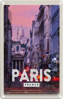 Produktbild von vianmo Blechschild 30x20 cm Paris Panorama Sonnenuntergang Bildmotiv Reisemotiv Abenteuer Reisen Urlaub