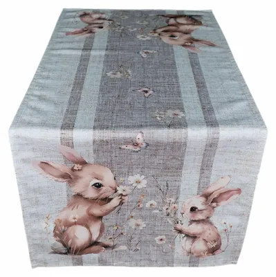 Image de Nappe Chemin de table Impression lapins fleurs Pâques 40 x 90 cm