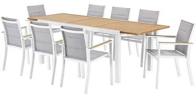 Produktbild von SABAIDECO LOUNA Gartenset für 8 Personen mit ausziehbarem Aluminium-Tisch (169/228 x 90 x 75 cm) und 8 Armchairs