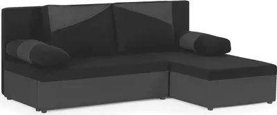 Produktbild von KomfortWelt24 Ecksofa mit Schlaffunktion und praktischem Bettkasten - Bequemer Eckcouch 190x140 cm L-Form POLO Schwarz/Grau