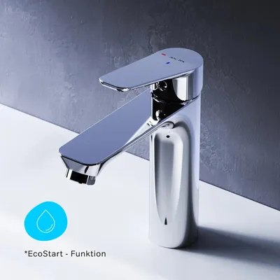 Productafbeelding van AM.PM Badarmatuur voor wastafel, EcoStart waterkraan, badkamer, chroom, wastafelarmatuur, messing