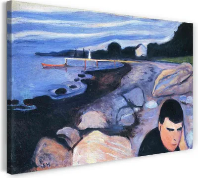 Produktbild von Leinwandbild (100x70cm): Edward Munch - Melancholie, echter Holz-Keilrahmen inkl. Aufhänger, handgefertigt in Deutschland