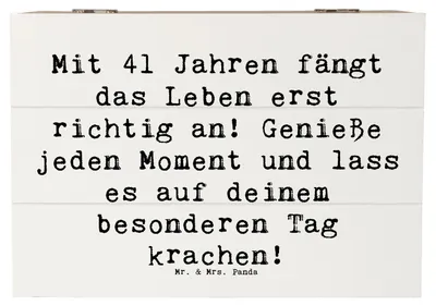 Produktbild von Mr. & Mrs. Panda Kiste Spruch 41. Geburtstag 22 x 15 cm - Weiß - Geschenk, Geschenkbox, feiere das Leben, Happy Birthday, Box, Geburtstagsfeier, Geburtstagsgeschenk