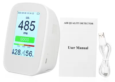 Obrázek produktu pro Stolní multifunkční detektor kvality vzduchu 3 v 1 (CO2/vlhkost/teplota) – měřič CO2 pro vnitřní i venkovní použití, monitor teploty a vlhkosti, tester CO2 s 65 534 skupinami