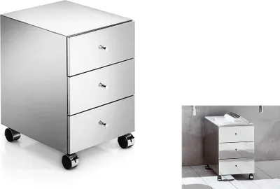 Produktbild von LineaBeta Kleiner Schrank auf Rollen mit Edelstahlverkleidung 3 Schubladen, chrom glänzend