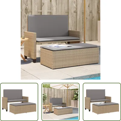Produktbild von The Living Store Gartenbank mit Kissen und Hocker Beige Poly Rattan