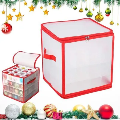 Produktbild von Famanu Aufbewahrungsbox für Weihnachtskugeln - mit Deckel für 64 Kugeln - rot