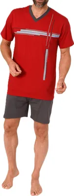 Produktbild von Normann Herren Schlafanzug Shorty kurzarm Pyjama mit edlen Frontprint - auch in Übergröße ; rot , 50