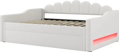 Immagine prodotto di okwish Letto pieghevole con letto estraibile 140x200, letto pieghevole per bambini con 7 luci LED regolabili a colori e telaio in legno, senza materasso, beige