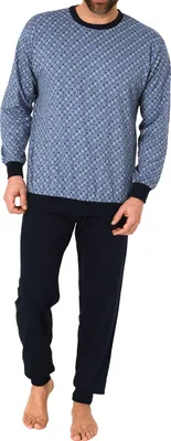 Produktbild von Eleganter Herren Schlafanzug langarm mit Bündchen in edler Minimal-Optik - 112 101 10 710 ; blau , 58