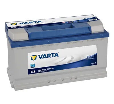 A Varta Blue Dynamic car battery is shown against a white background.