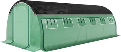 Produktbild von 6 x 3 x 2 m Polytunnel-Gewächshaus mit Sonnenschutznetz, rollbaren Seitenwänden, Kunststoff-Abdeckung, Stahlrahmen, Grün