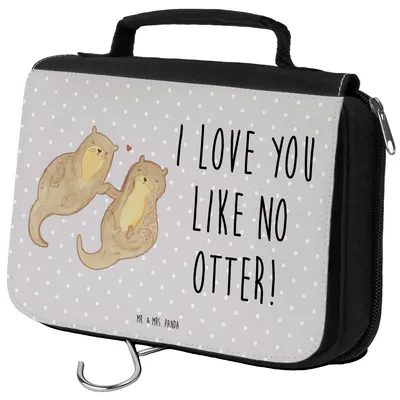 Produktbild von Mr. & Mrs. Panda Kosmetiktasche Otter Hände halten - Grau Pastell - Geschenk, Kulturbeutel, kosmetiktäschchen, Waschbeutel, Verliebt, Paar, Seeotter, Toilettentasche