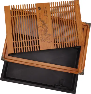 Obrázek produktu pro Kungfu Tea Tray Čínský Gongfu Tea Tray Odvodnění vody Skladování dřeva Čajový stůl s odtokovou trubkou Žlutá orchidej