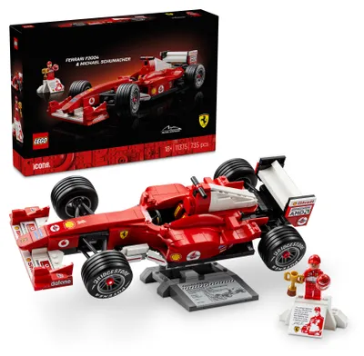 Produktbild von LEGO Icons Ferrari F2004 und Michael Schumacher - F1 Rennwagen Modellbau für Erwachsene - F1 Modellauto Set mit V10-Motor & sammelbarer Fahrer Minifigur - Formel 1 Geschenk für Motorsport Fans - 11375