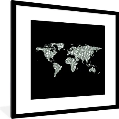 Produktbild von MuchoWow® MuchoWow® Gerahmtes Poster Weltkarte - Pflanzen - Schwarz 40x40 cm - Poster mit zchwarzem Bilderrahmen - Poster - Plakat im Rahmen